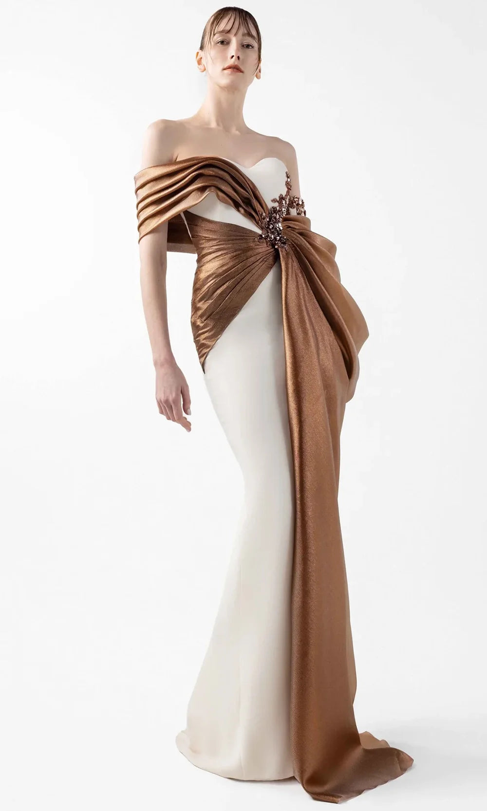 MNM Couture G2030 - Sweetheart Draped Bodice Evening Gown Formal-Gowns