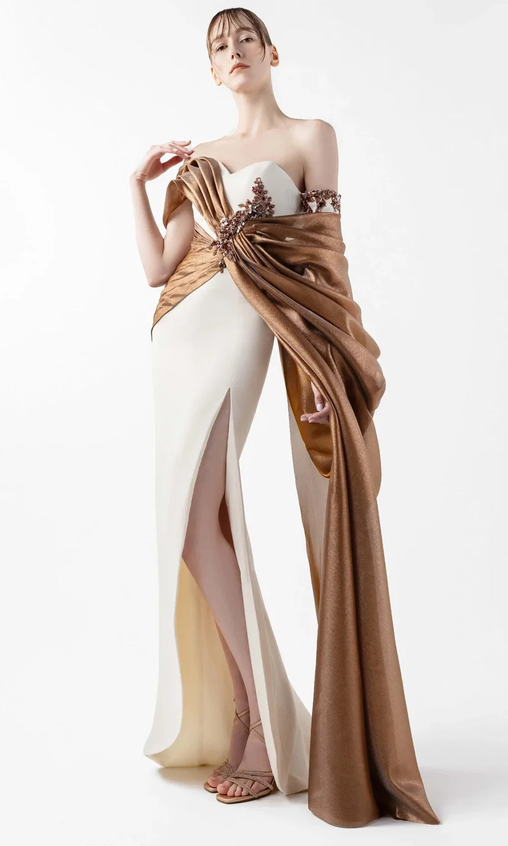 MNM Couture G2030 - Sweetheart Draped Bodice Evening Gown Formal-Gowns