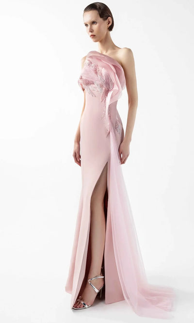 MNM Couture G2031 - Off Shoulder Fitted Gown with Tulle Train Formal Gowns