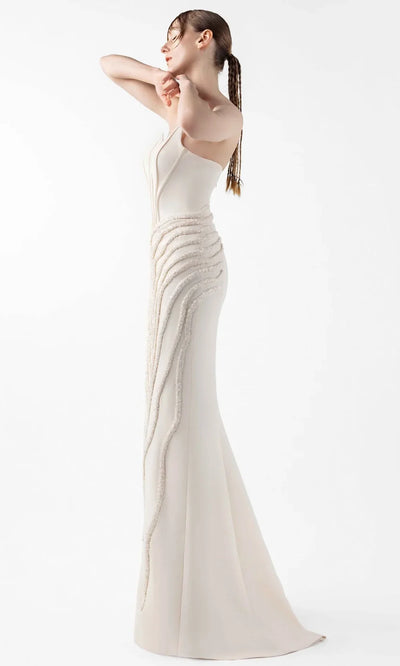 MNM Couture G2032 - Corset Bodice Long Gown with Bead Detail Formal Gowns