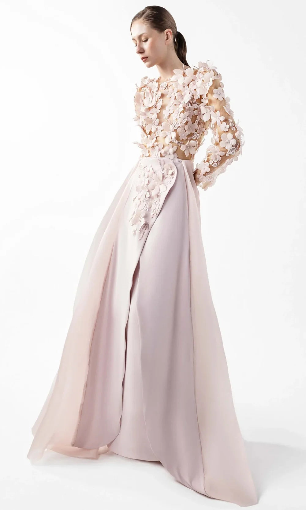 MNM Couture G2035 - Long Sleeve Applique A-Line Gown Formal Gowns