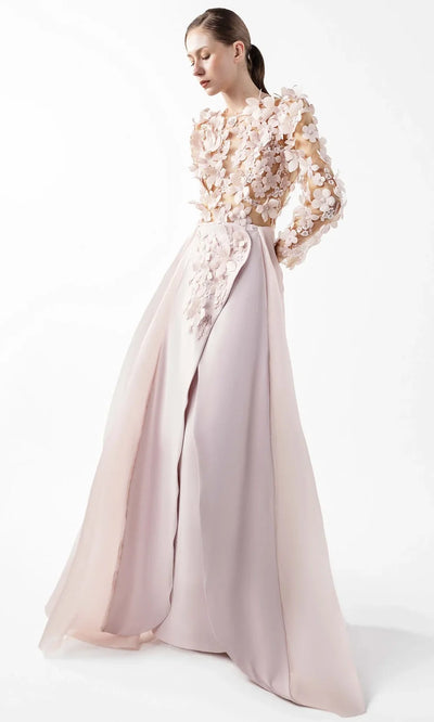 MNM Couture G2035 - Long Sleeve Applique A-Line Gown Formal Gowns