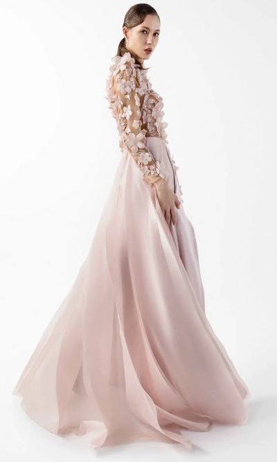 MNM Couture G2035 - Long Sleeve Applique A-Line Gown Formal Gowns