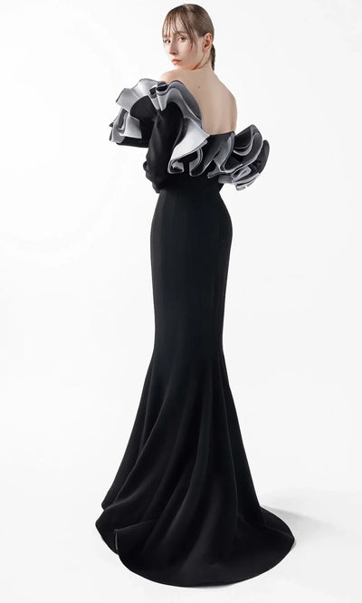 MNM Couture G2036 - Sculpted Ruffle Long Sleeve Gown Formal Gowns