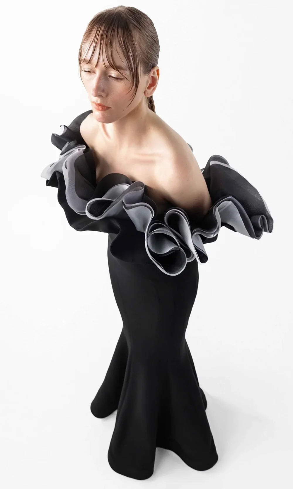 MNM Couture G2036 - Sculpted Ruffle Long Sleeve Gown Formal Gowns