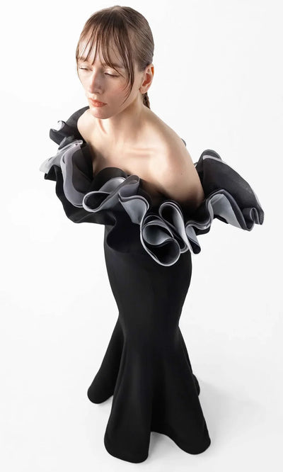 MNM Couture G2036 - Sculpted Ruffle Long Sleeve Gown Formal Gowns