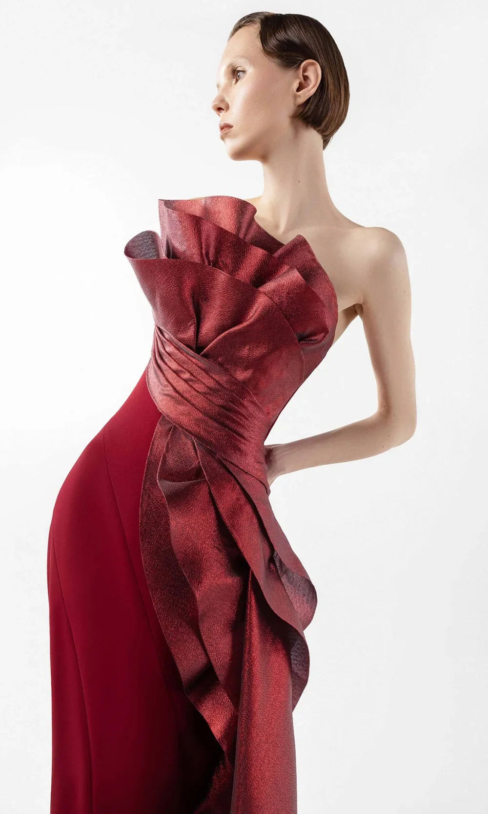 MNM Couture G2037 - Strapless Sculpted Ruffe Crepe Gown Formal Gowns