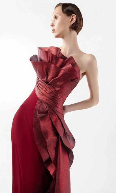 MNM Couture G2037 - Strapless Sculpted Ruffe Crepe Gown Formal Gowns