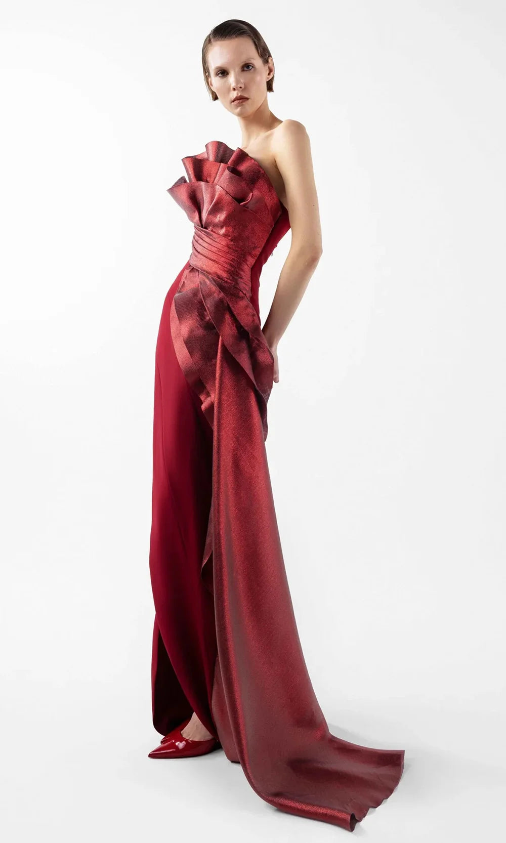 MNM Couture G2037 - Strapless Sculpted Ruffe Crepe Gown Formal Gowns