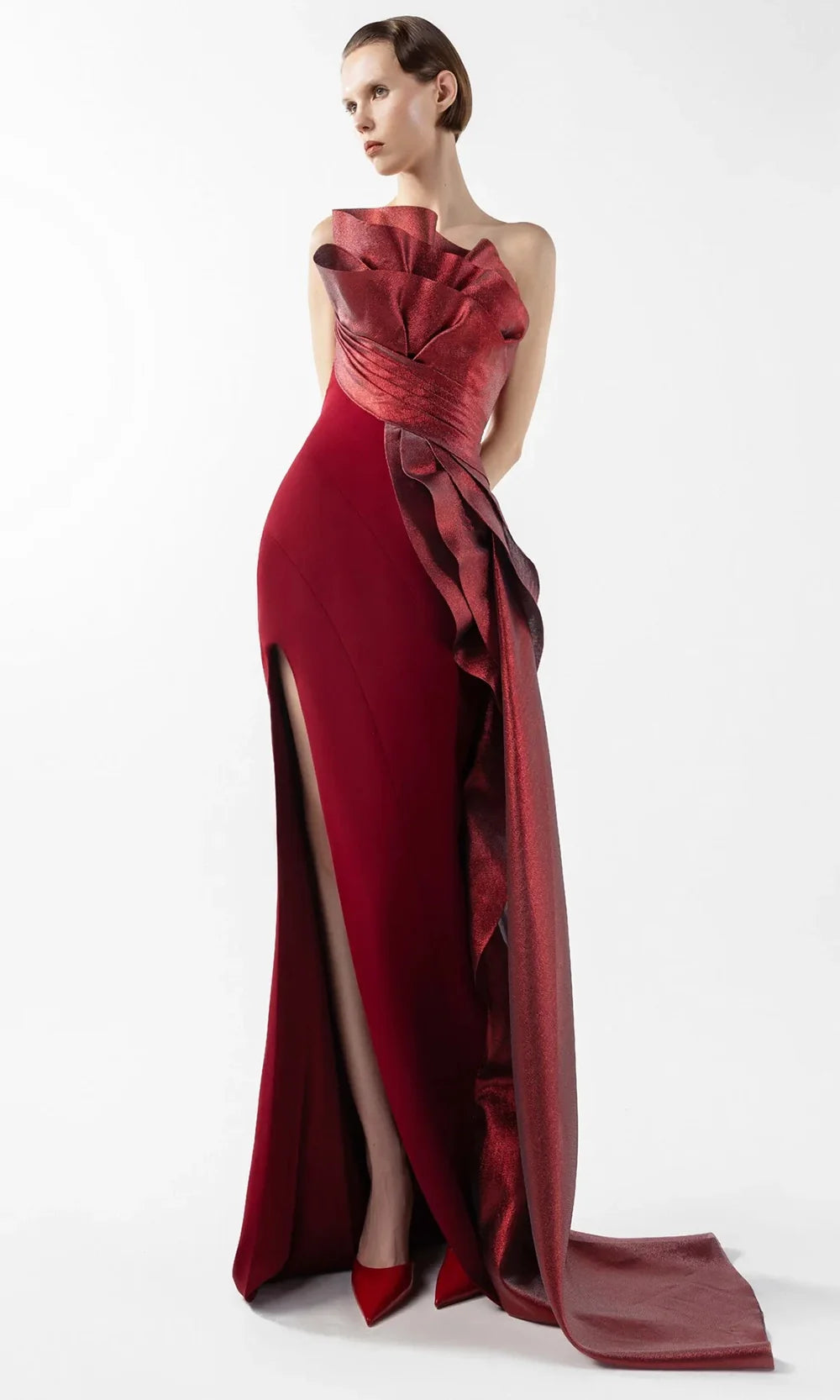 MNM Couture G2037 - Strapless Sculpted Ruffe Crepe Gown Formal Gowns