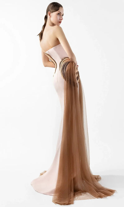 MNM Couture G2038 - V-Neckline Pleated Organza Gown Formal Gowns