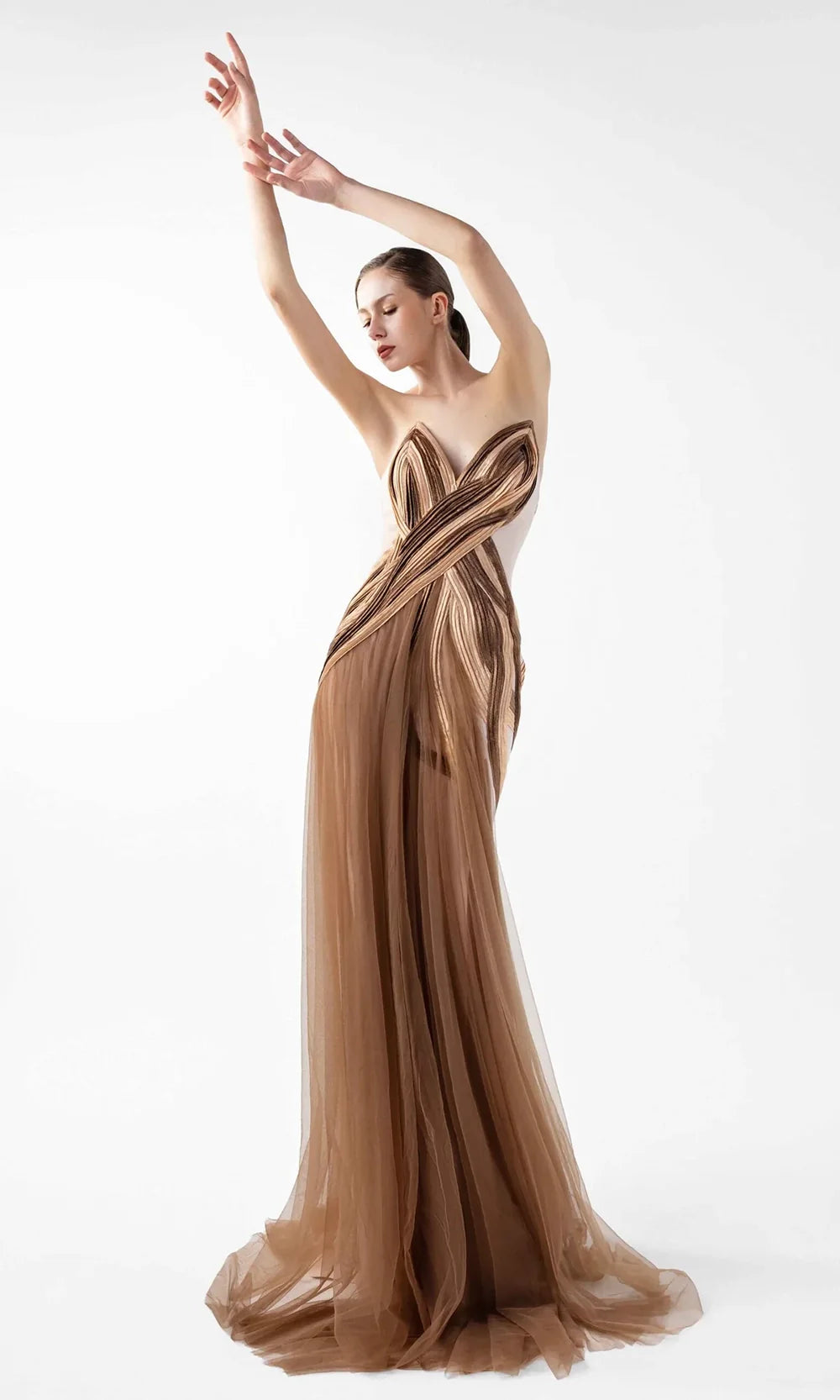 MNM Couture G2038 - V-Neckline Pleated Organza Gown Formal Gowns