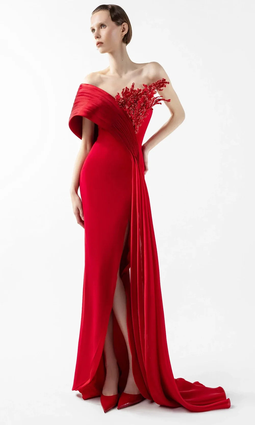 MNM Couture G2040 - High Slit Asymmetric Sheath Gown Formal Gowns