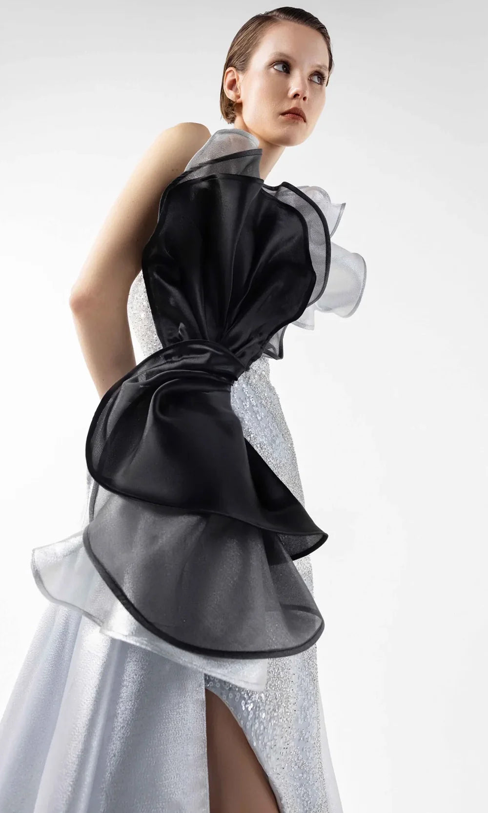 MNM Couture G2042 - Organza Ruffle Asymmetric A-Line Gown Formal Gowns