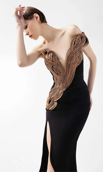 MNM Couture G2043 - Sculptural Embroidered Sheath Gown Formal Gowns