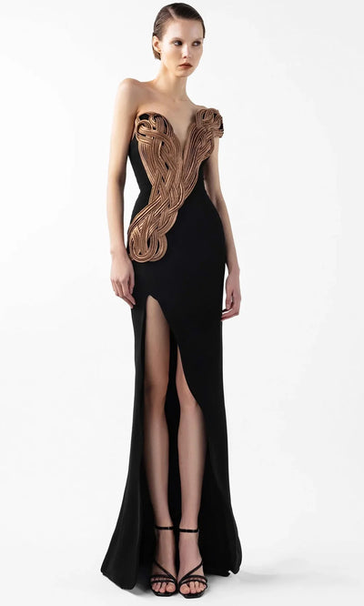 MNM Couture G2043 - Sculptural Embroidered Sheath Gown Formal Gowns