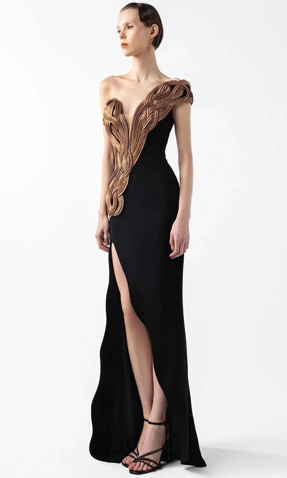 MNM Couture G2043 - Sculptural Embroidered Sheath Gown Formal Gowns