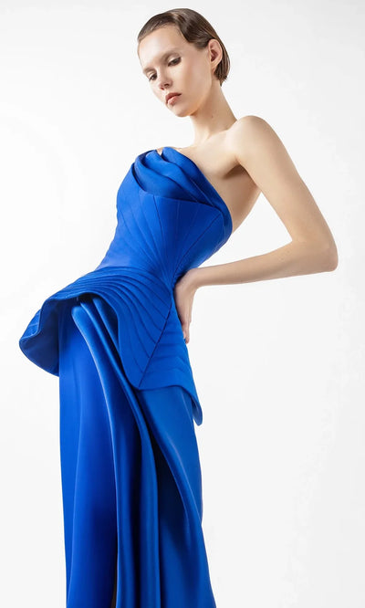 MNM Couture G2044 - Asymmetric Pleated Bodice Strapless Gown Formal Gowns