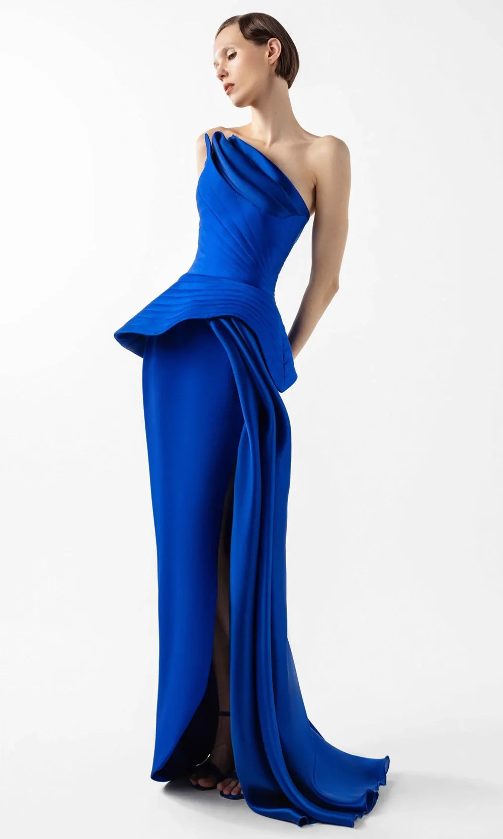 MNM Couture G2044 - Asymmetric Pleated Bodice Strapless Gown Formal Gowns