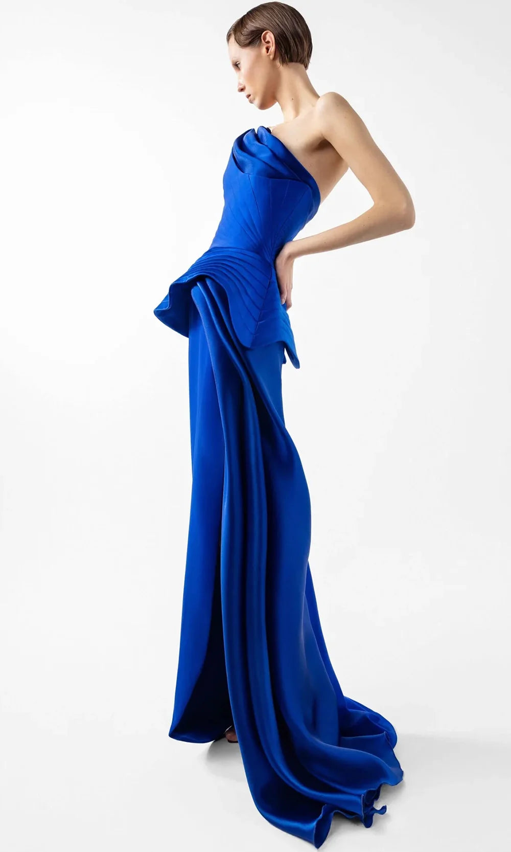 MNM Couture G2044 - Asymmetric Pleated Bodice Strapless Gown Formal Gowns