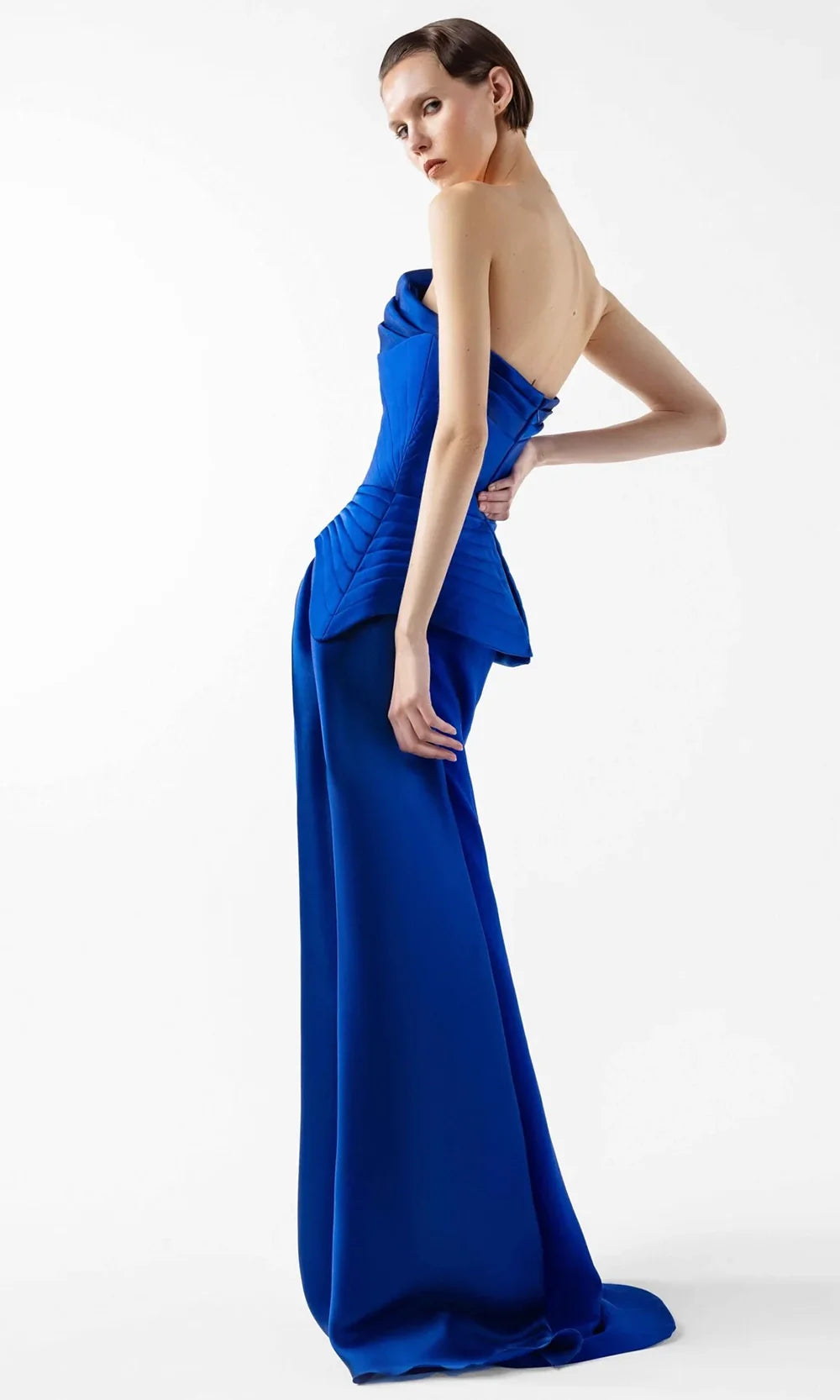 MNM Couture G2044 - Asymmetric Pleated Bodice Strapless Gown Formal Gowns