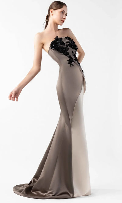 MNM Couture G2045 - Floral Embroidered Strapless Evening Gown Formal Gowns