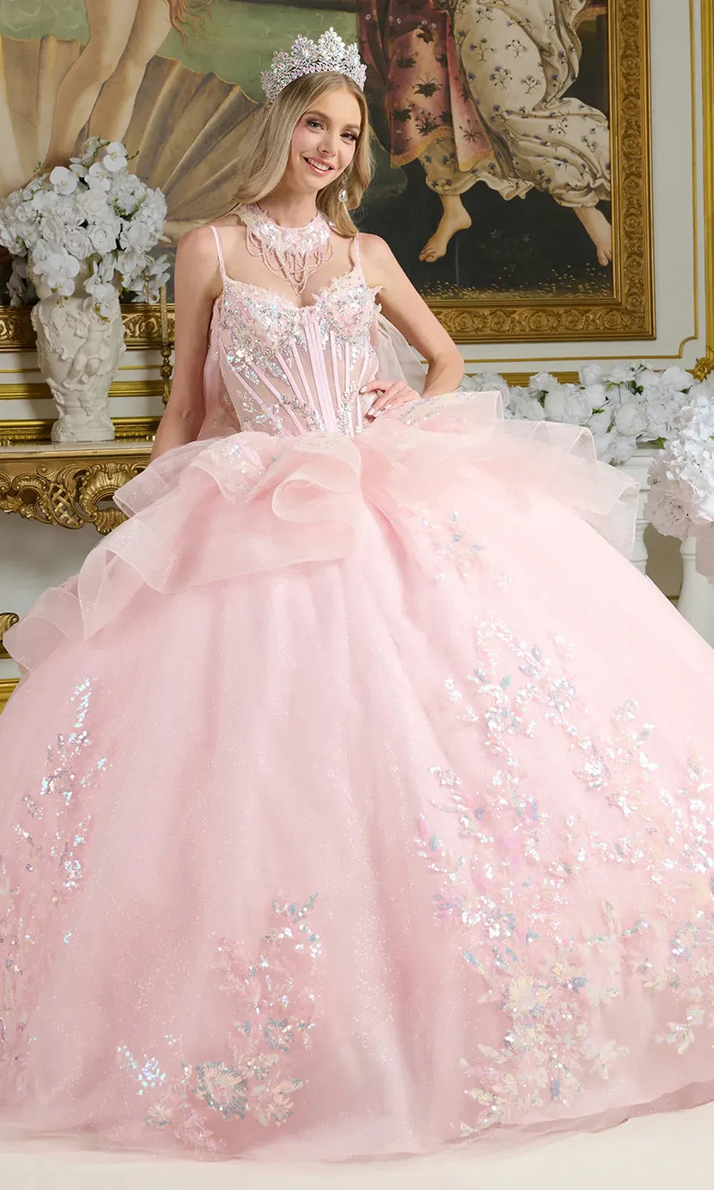 Elizabeth K GL3645 - Spaghetti Strap Ruffle Waist Quinceanera Gown Quinceanera Dresses