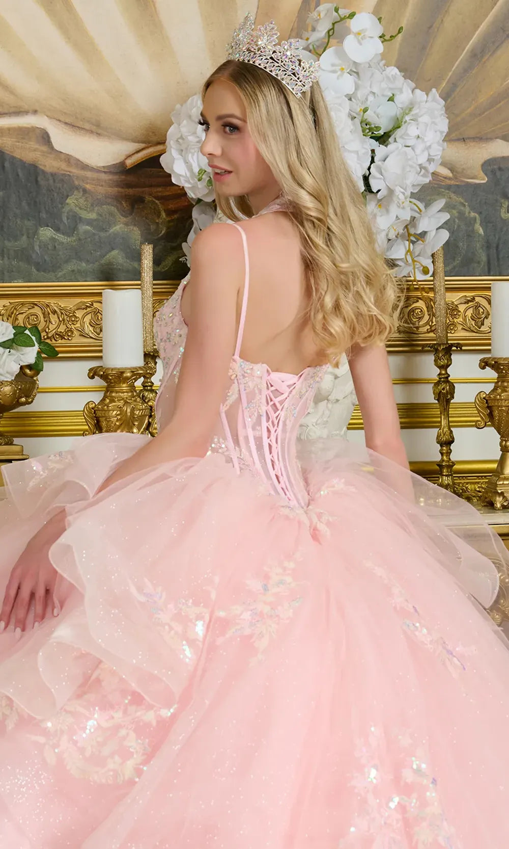 Elizabeth K GL3645 - Spaghetti Strap Ruffle Waist Quinceanera Gown Quinceanera Dresses