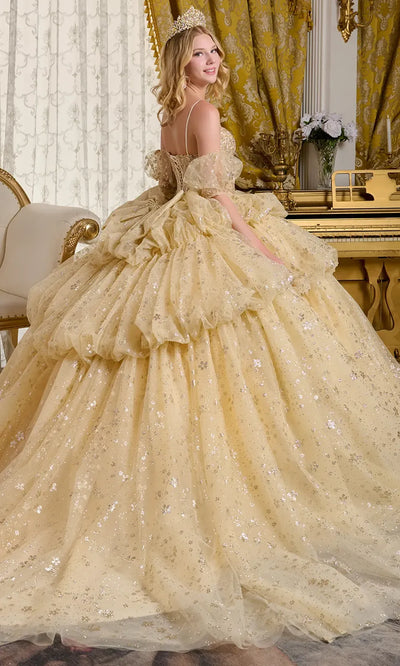 Elizabeth K GL3646 - V-Neck Floral Glitter Quinceanera Gown Quinceanera Dresses