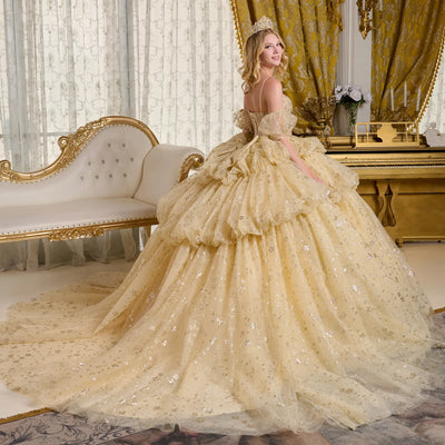 Elizabeth K GL3646 - V-Neck Floral Glitter Quinceanera Gown Quinceanera Dresses