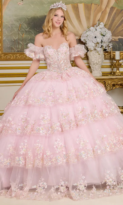 Elizabeth K GL3650 - Puff Sleeve Tiered Quinceanera Gown Quinceanera Dresses