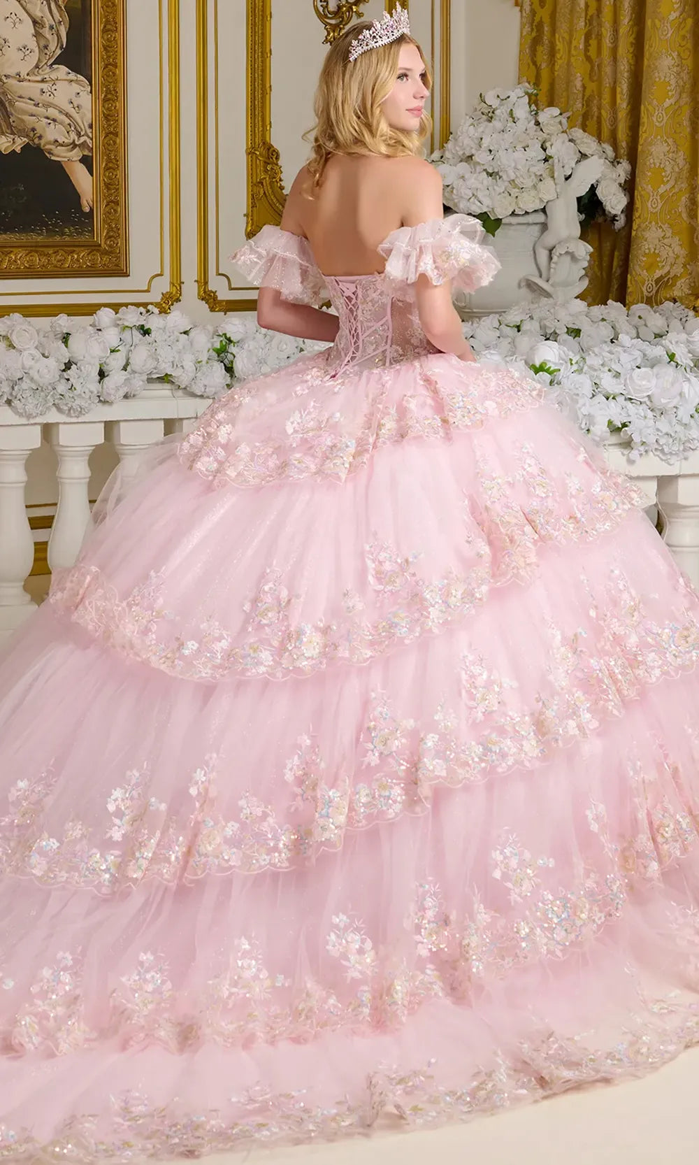 Elizabeth K GL3650 - Puff Sleeve Tiered Quinceanera Gown Quinceanera Dresses