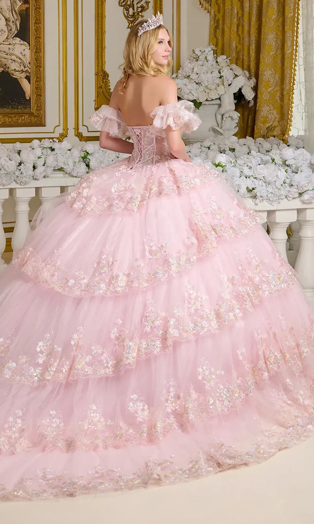 Elizabeth K GL3650 - Puff Sleeve Tiered Quinceanera Gown Quinceanera Dresses