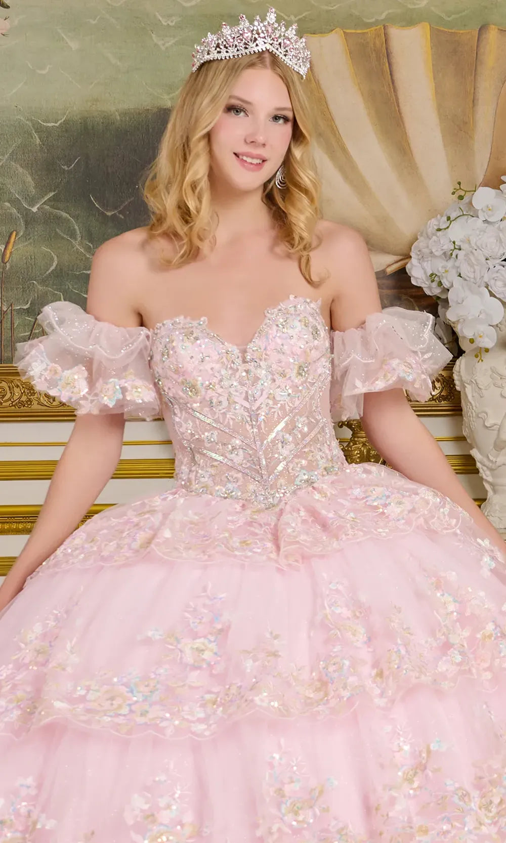 Elizabeth K GL3650 - Puff Sleeve Tiered Quinceanera Gown Quinceanera Dresses