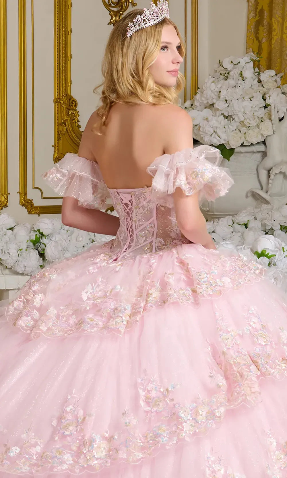 Elizabeth K GL3650 - Puff Sleeve Tiered Quinceanera Gown Quinceanera Dresses