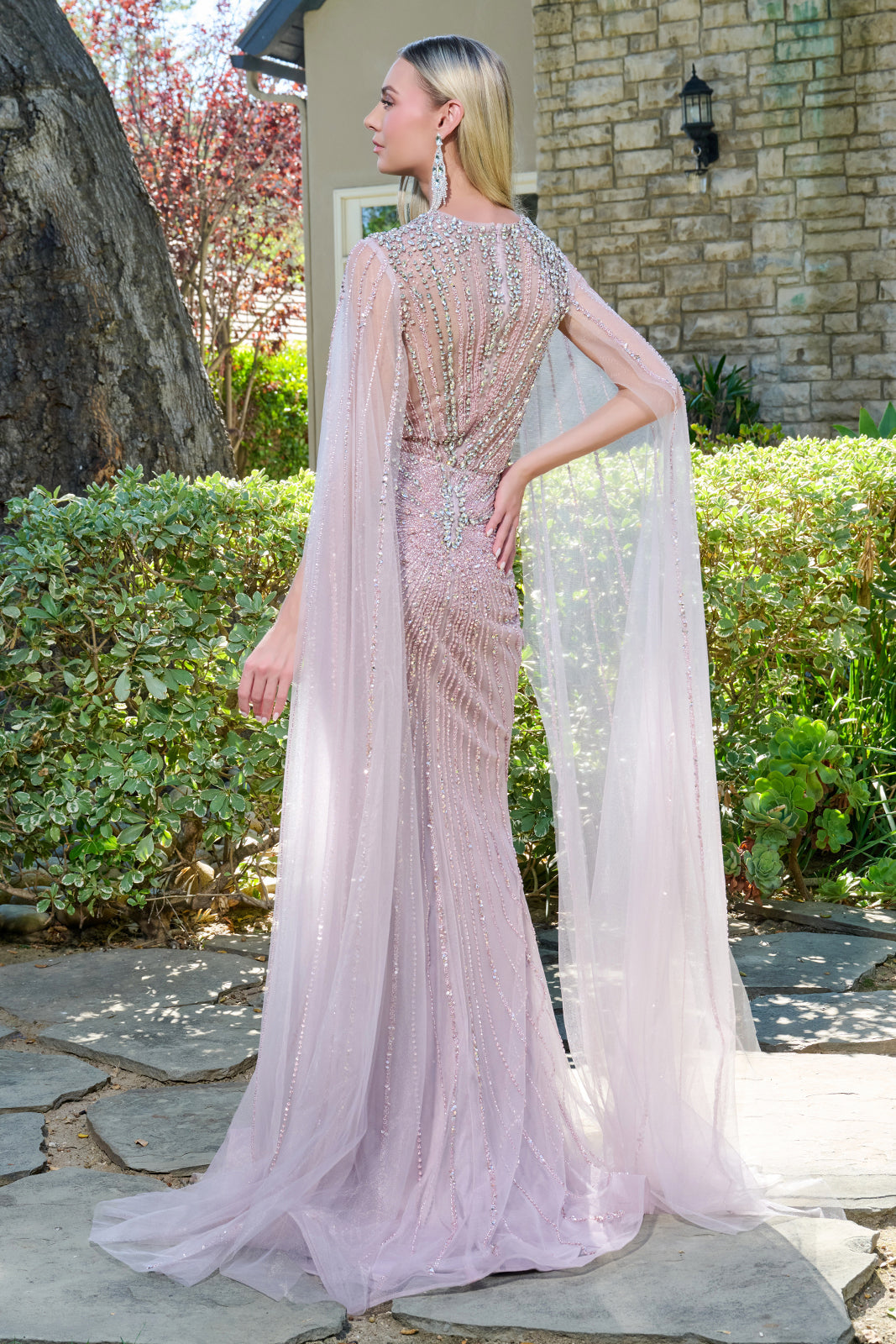 Elizabeth K GL3664 - Beaded Long Gown with V-Neckline Mother of the Bride Dresses in Pink