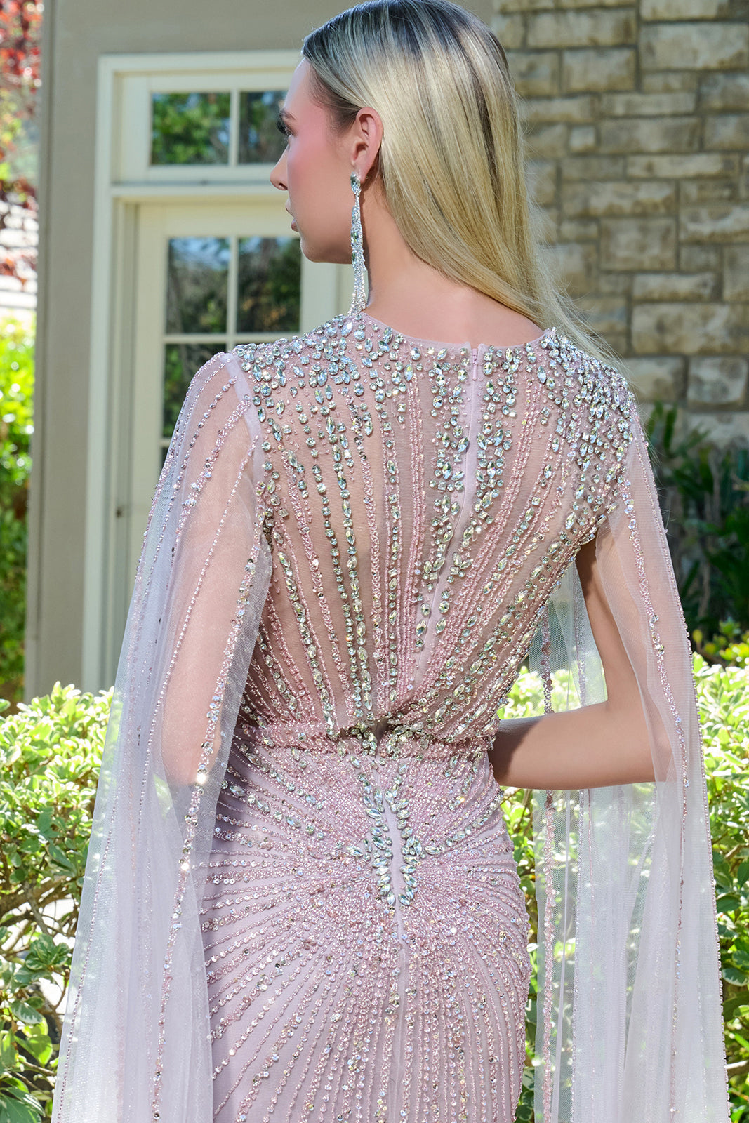 Elizabeth K GL3664 - Beaded Long Gown with V-Neckline Mother of the Bride Dresses in Pink