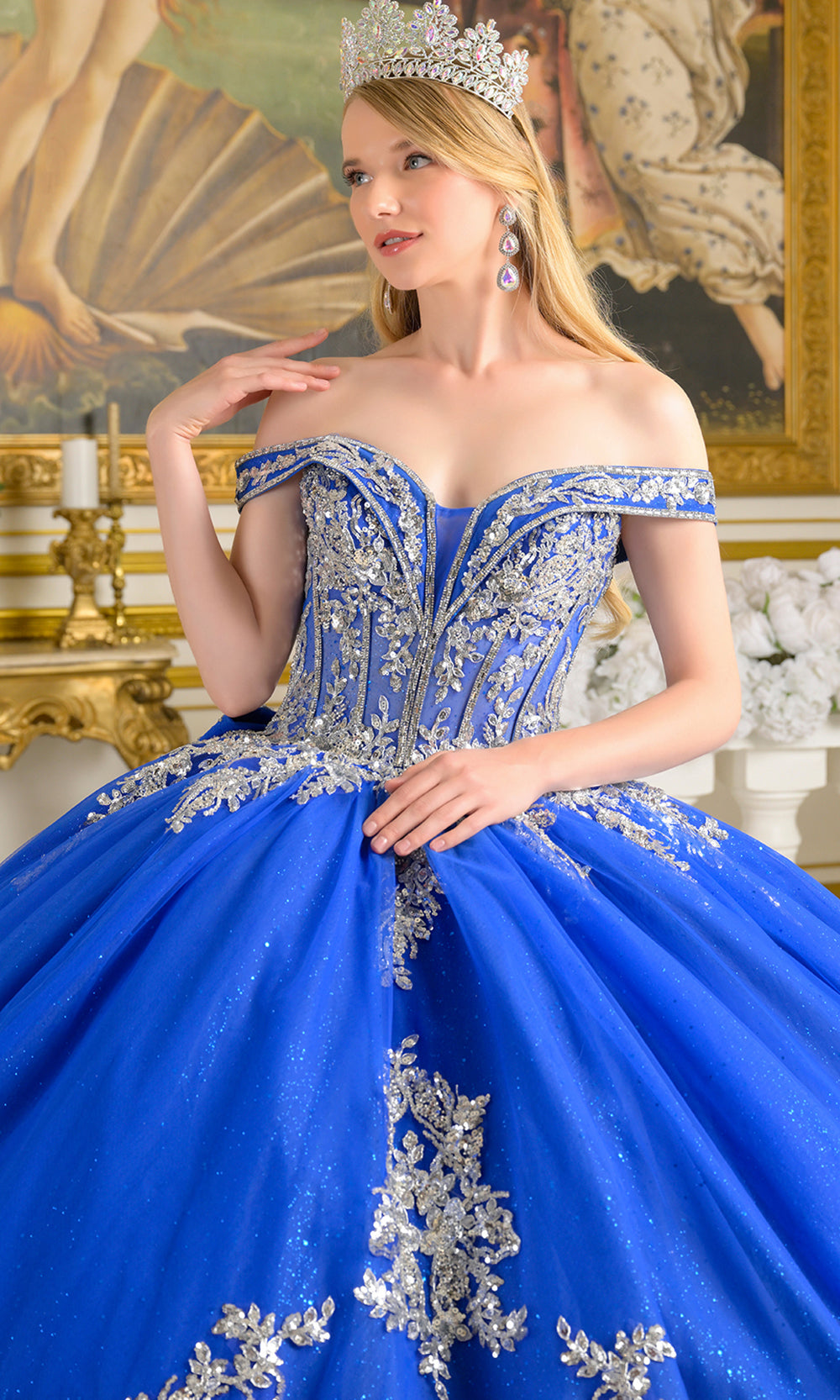 Elizabeth K GL3672 - Lace-Up Back Voluminous Tulle Gown Quinceanera Dresses in Blue and Silver