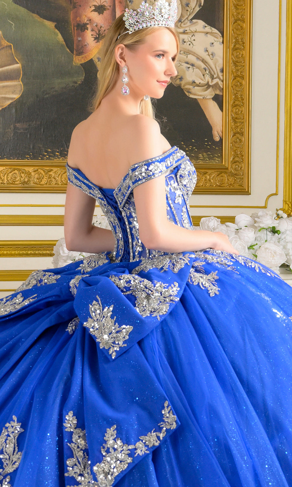 Elizabeth K GL3672 - Lace-Up Back Voluminous Tulle Gown Quinceanera Dresses in Blue and Silver