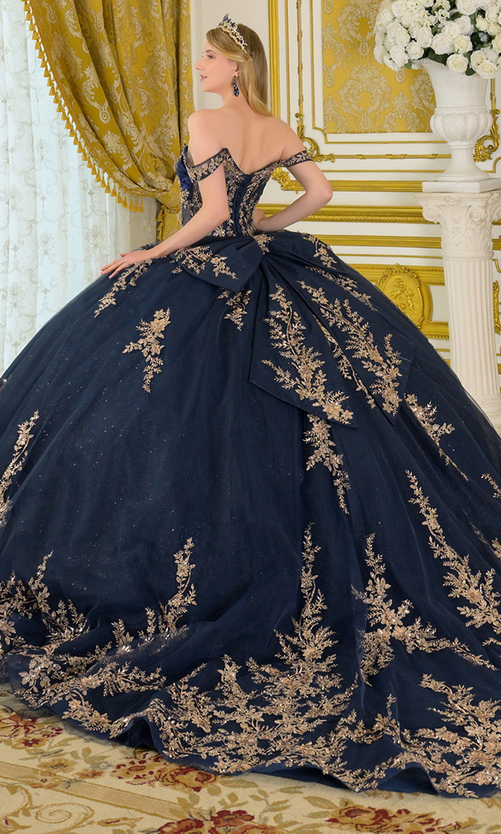 Elizabeth K GL3674 - Embroidered Detachable Off Shoulder Ballgown Quinceanera Dresses in Blue