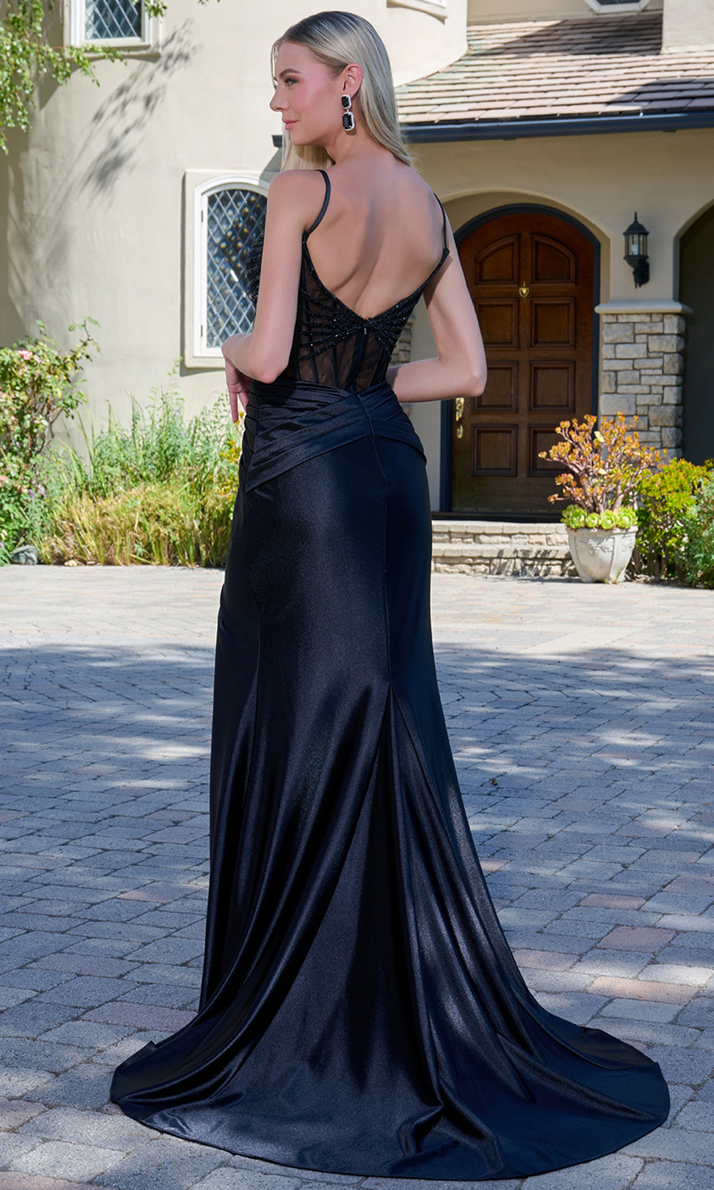Elizabeth K GL3680 - Thin Strap Jewel Accent Prom Gown Prom Dresses in Black