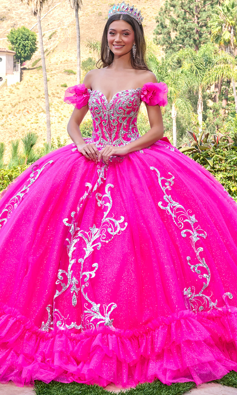Elizabeth K GL3709 - Tiered Ruffle Hem Embellished Ballgown Quinceanera Dresses in Pink