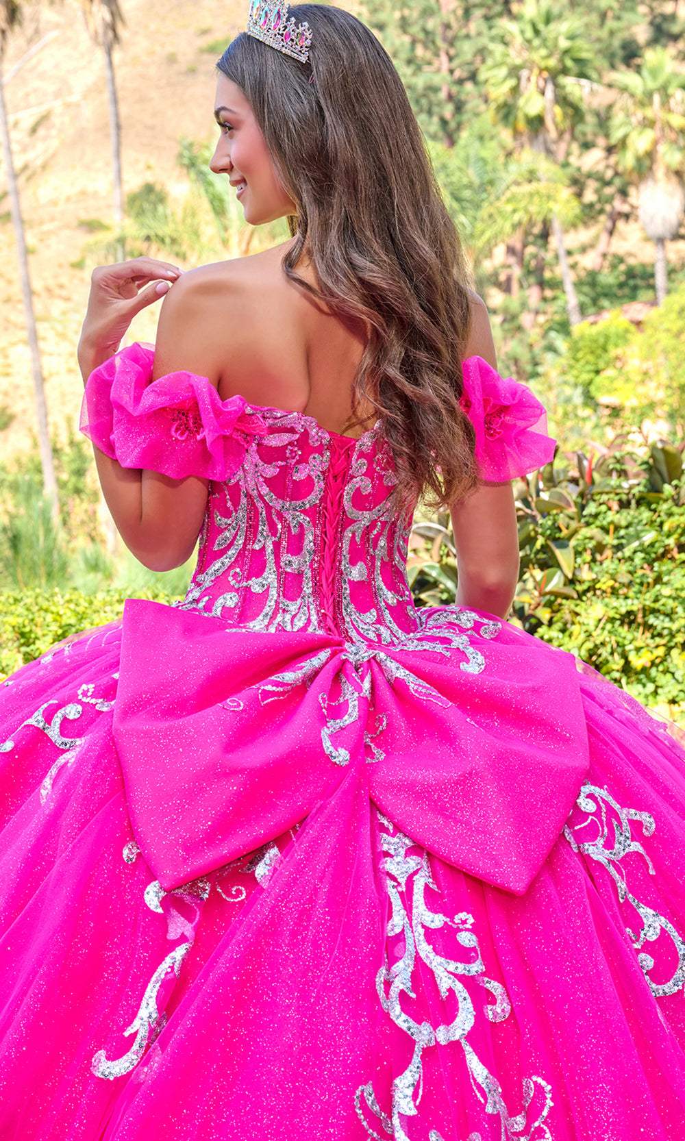 Elizabeth K GL3709 - Tiered Ruffle Hem Embellished Ballgown Quinceanera Dresses in Pink