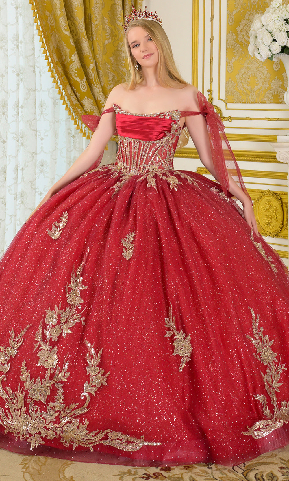 Elizabeth K GL3710 - Embellished Bodice Scoop Neck Ballgown Quinceanera Dresses in Red