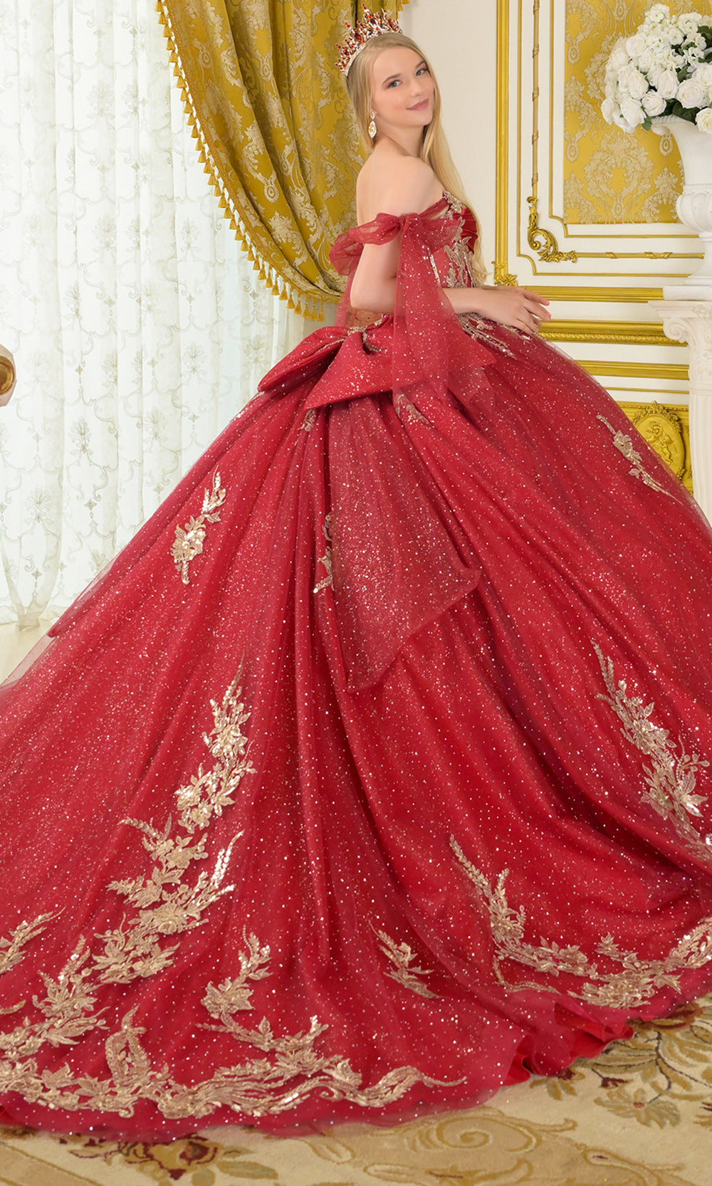 Elizabeth K GL3710 - Embellished Bodice Scoop Neck Ballgown Quinceanera Dresses in Red