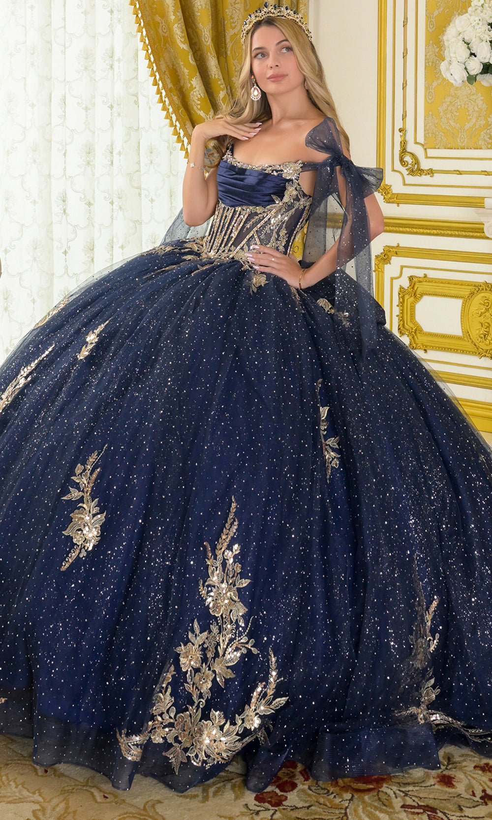 Elizabeth K GL3710 - Embellished Bodice Scoop Neck Ballgown Quinceanera Dresses in Blue