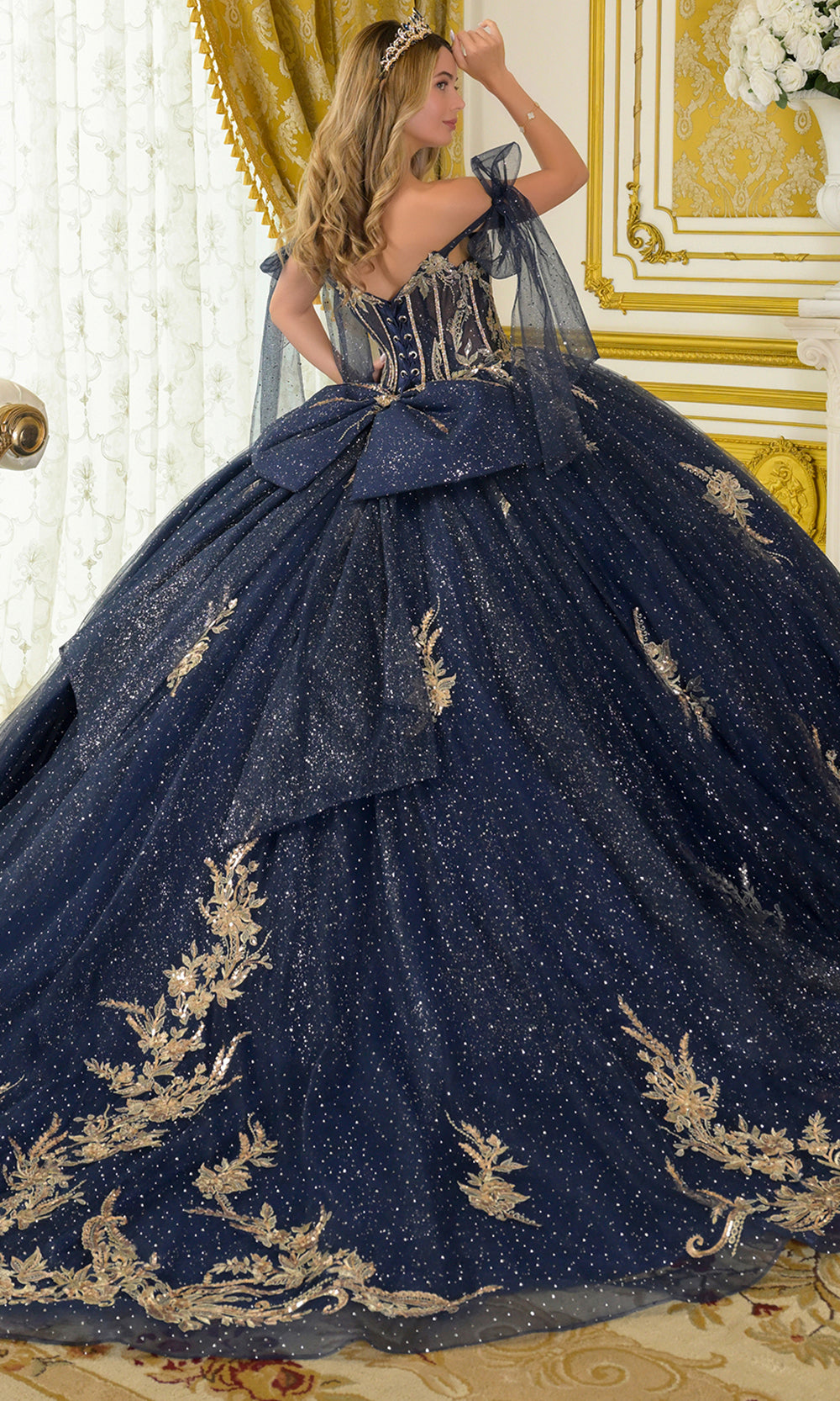 Elizabeth K GL3710 - Embellished Bodice Scoop Neck Ballgown Quinceanera Dresses in Blue