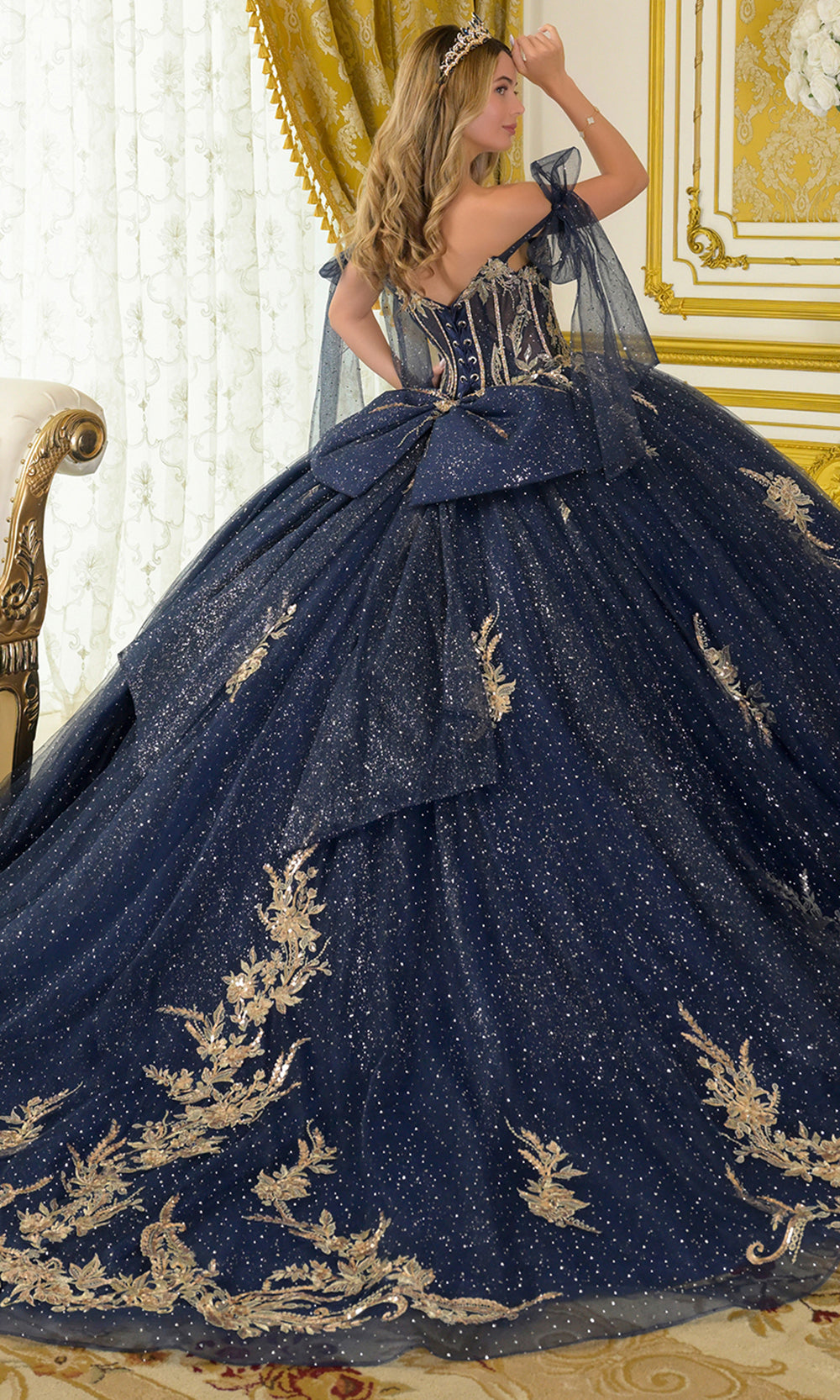 Elizabeth K GL3710 - Embellished Bodice Scoop Neck Ballgown Quinceanera Dresses in Blue