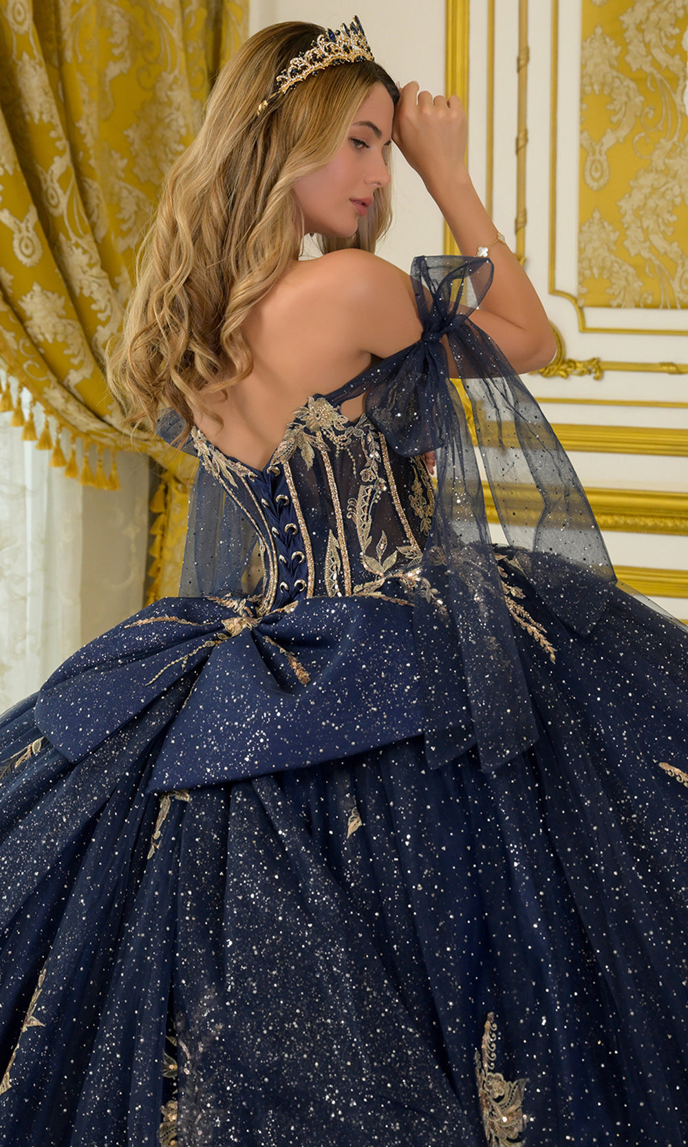 Elizabeth K GL3710 - Embellished Bodice Scoop Neck Ballgown Quinceanera Dresses in Blue