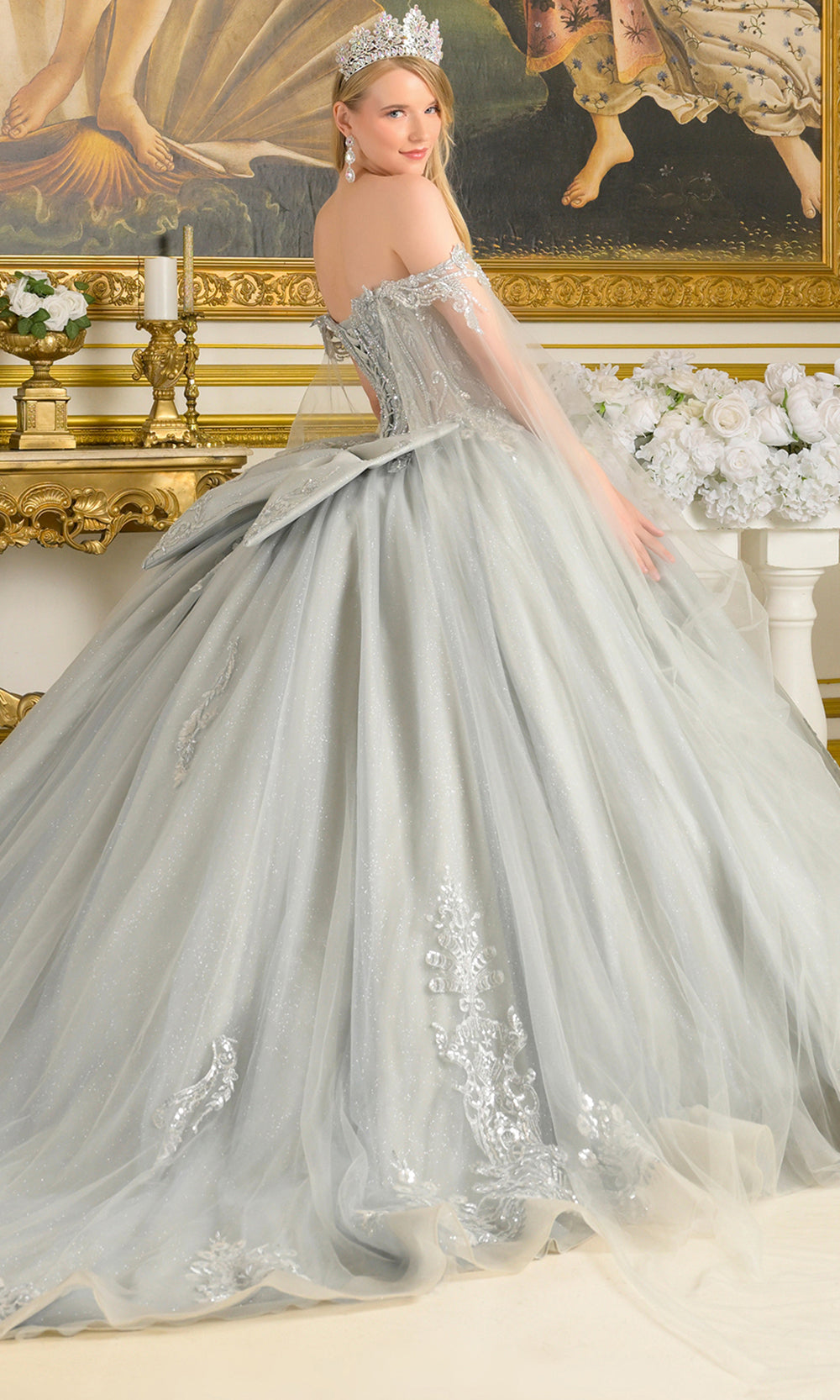 Elizabeth K GL3711 - Statement Off Shoulder Embroidered Gown Quinceanera Dresses in Silver